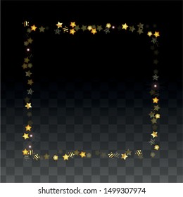 Vector Illustration with Gold Stars on Black Transparent Background. Magic Night. Cosmic Pattern. Stars Confetti. Flying Stardust.  Cosmic Shiny Child Design. Luxury Golden Starry Design. Premium.
