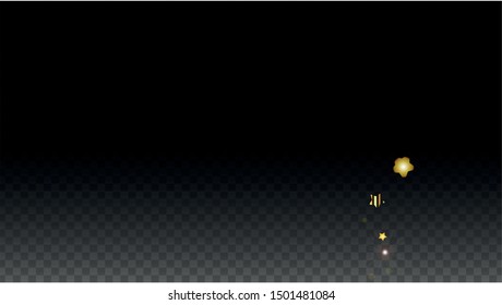 Vector Illustration with Gold Stars on Black Transparent Background. Magic Night. Cosmic Pattern. Stars Confetti. Flying Stardust.  Cosmic Shiny Child Design. Luxury Golden Starry Design. Premium.