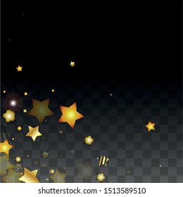 Vector Illustration with Gold Stars on Black Transparent Background. Magic Night. Cosmic Pattern. Stars Confetti. Flying Stardust.  Cosmic Shiny Child Design. Luxury Golden Starry Design. Premium.