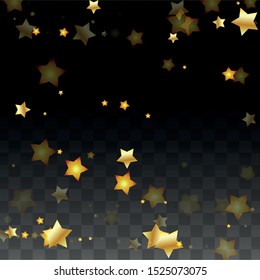 Vector Illustration with Gold Stars on Black Transparent Background. Magic Night. Cosmic Pattern. Stars Confetti. Flying Stardust.  Cosmic Shiny Child Design. Luxury Golden Starry Design. Premium.