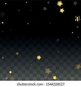 Vector Illustration with Gold Stars on Black Transparent Background. Magic Night. Cosmic Pattern. Stars Confetti. Flying Stardust.  Cosmic Shiny Child Design. Luxury Golden Starry Design. Premium.