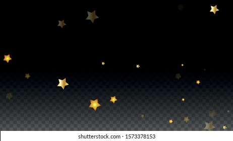 Vector Illustration with Gold Stars on Black Transparent Background. Magic Night. Cosmic Pattern. Stars Confetti. Flying Stardust.  Cosmic Shiny Child Design. Luxury Golden Starry Design. Premium.