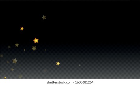 Vector Illustration with Gold Stars on Black Transparent Background. Magic Night. Cosmic Pattern. Stars Confetti. Flying Stardust.  Cosmic Shiny Child Design. Luxury Golden Starry Design. Premium.