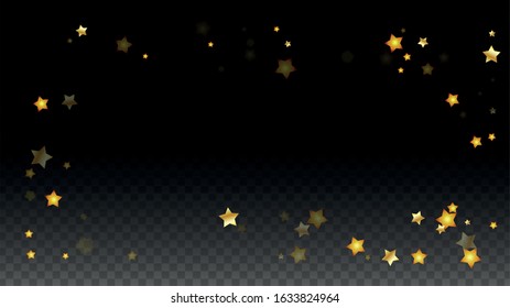Vector Illustration with Gold Stars on Black Transparent Background. Magic Night. Cosmic Pattern. Stars Confetti. Flying Stardust.  Cosmic Shiny Child Design. Luxury Golden Starry Design. Premium.
