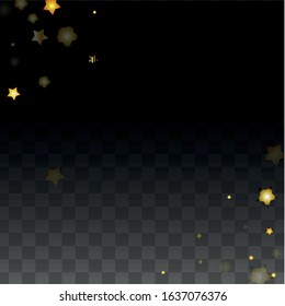 Vector Illustration with Gold Stars on Black Transparent Background. Magic Night. Cosmic Pattern. Stars Confetti. Flying Stardust.  Cosmic Shiny Child Design. Luxury Golden Starry Design. Premium.