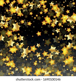 Vector Illustration with Gold Stars on Black Transparent Background. Magic Night. Cosmic Pattern. Stars Confetti. Flying Stardust.  Cosmic Shiny Child Design. Luxury Golden Starry Design. Premium.