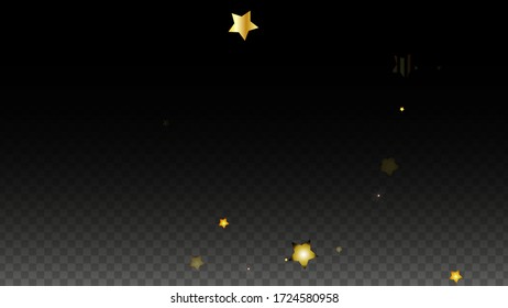 Vector Illustration with Gold Stars on Black Transparent Background. Magic Night. Cosmic Pattern. Stars Confetti. Flying Stardust.  Cosmic Shiny Child Design. Luxury Golden Starry Design. Premium.