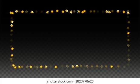 Vector Illustration with Gold Stars on Black Transparent Background. Magic Night. Cosmic Pattern. Stars Confetti. Flying Stardust.  Cosmic Shiny Child Design. Luxury Golden Starry Design. Premium.