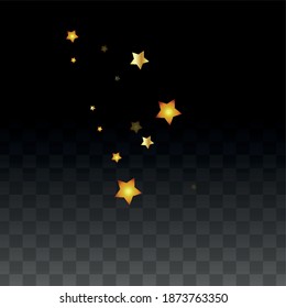 Vector Illustration with Gold Stars on Black Transparent Background. Magic Night. Cosmic Pattern. Stars Confetti. Flying Stardust.  Cosmic Shiny Child Design. Luxury Golden Starry Design. Premium.