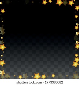 Vector Illustration with Gold Stars on Black Transparent Background. Magic Night. Cosmic Pattern. Stars Confetti. Flying Stardust.  Cosmic Shiny Child Design. Luxury Golden Starry Design. Premium.