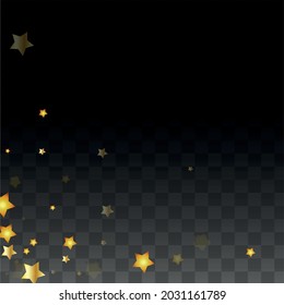 Vector Illustration with Gold Stars on Black Transparent Background. Magic Night. Cosmic Pattern. Stars Confetti. Flying Stardust.  Cosmic Shiny Child Design. Luxury Golden Starry Design. Premium.