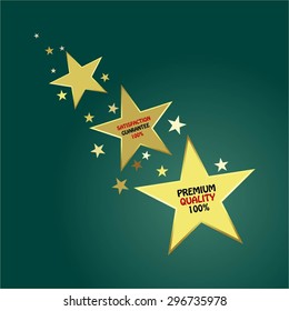 Vector illustration of Gold stars on a turquoise background. Premium quality 100%. Satisfaction guarantee 100%.