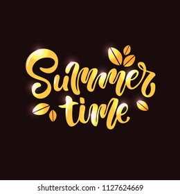 Vector illustration of gold summer time for greeting card/print on t-shirt/invitation/poster/store/gift/banner template. Gold summer time on black background.