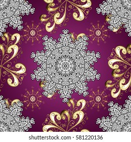 Vector illustration. Gold template. Design vintage for card, wallpaper, wrapping, textile. Floral classic texture. Seamless pattern golden elements. Royal retro background.