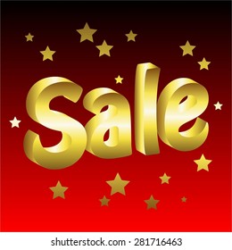 Vector illustration of Gold text on a red - black backdrop. Sale.