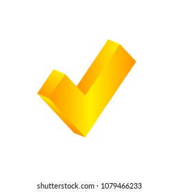 vector illustration gold tick in isometric. 3d view. on a white background