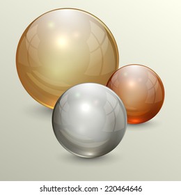 Vector illustration of gold transparent globes on light background