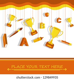 vector illustration of gold trophy with school stationery