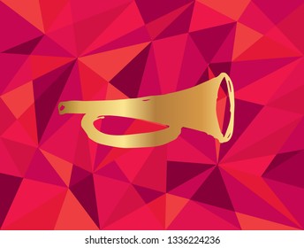 Vector Illustration of Gold Trumpet or Saxophone for Music Icon with Red Polygon and Geometric. Graphic Design for Template, Layout, Background, Poster and More.