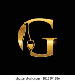 A Vector Illustration of Gold Wine Bottle Initial Letter G Logo