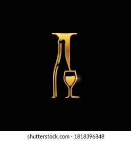A Vector Illustration of Gold Wine Bottle Initial Letter I Logo