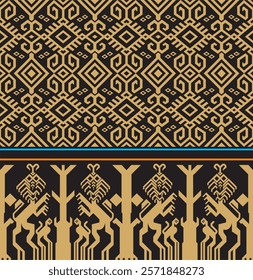 Vector illustration of gold woven ornament design element "Sumba Timur" Indonesia. Suitable for songket motifs, batik on cloth, backgrounds, weaving, etc