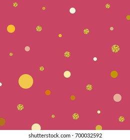 Vector illustration of gold and yellow circle dots on pink background. 