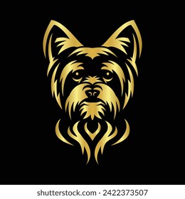 Vector Illustration of Gold Yorkshire Terrier Head Line Logo Sign in black background