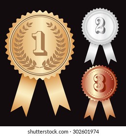 Vector illustration of gold,bronze,copper  medal award