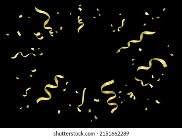 Vector illustration of gold-colored confetti on black background.