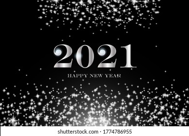 Ilustración vectorial de los números del logo dorado 2021, estrellas y fuegos artificiales en un fondo negro. 2021 Feliz Año Nuevo diseño de lujo. Para tarjeta de invitación, Feliz Navidad, Feliz Año Nuevo.