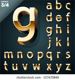 Vector Illustration Of Golden 3D Alphabet. Art Deco Style. Set 3