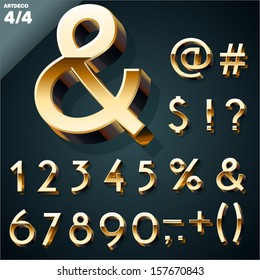 Vector Illustration Of Golden 3D Alphabet. Art Deco Style. Set 4