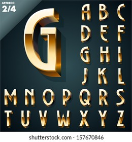 Vector Illustration Of Golden 3D Alphabet. Art Deco Style. Set 2