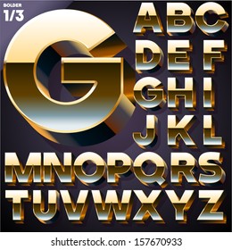 Vector Illustration Of Golden 3D Alphabet. Bold Style. Set 