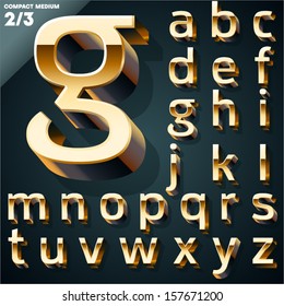 Vector Illustration Of Golden 3D Alphabet. Compact Medium Style. Set 2