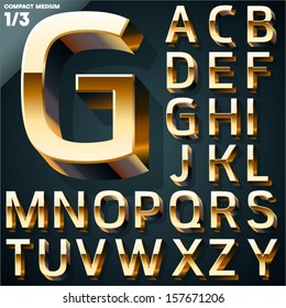 Vector Illustration Of Golden 3D Alphabet. Compact Medium Style. Set 1