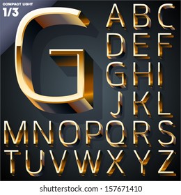 Vector Illustration Of Golden 3D Alphabet. Compact Light Style. Set 1