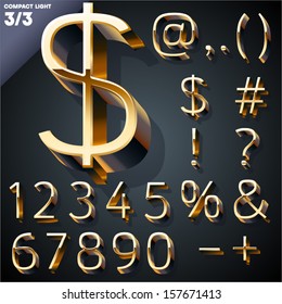 Vector Illustration Of Golden 3D Alphabet. Compact Light Style. Set 3