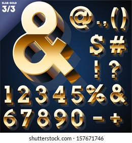 Vector Illustration Of Golden 3D Alphabet. Slab Style. Set 3