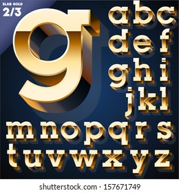 Vector Illustration Of Golden 3D Alphabet. Slab Style. Set 2