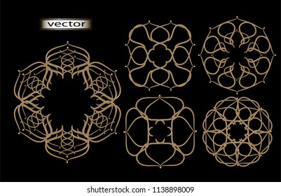 Vector illustration of Golden 3D pattern of round ornaments isolated on black background.