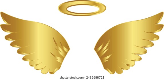 Vector illustration of golden Angel wings on white background