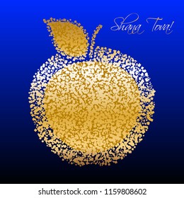 Vector illustration of Golden Apple. Shana Tova - Happy New Year (hebrew)