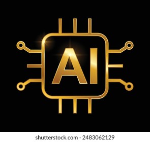 A vector illustration of Golden artificial intelligence logo vector icon in black background with gold shine effect