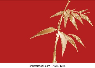 Vector illustration. Golden bamboo on red background
