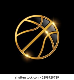 A vector illustration of Golden Basket Ball Logo Sign in black background with gold shine effect