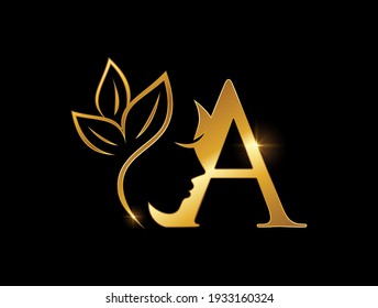 A vector Illustration of Golden Beauty Initial Letter A in black background with gold shine effect