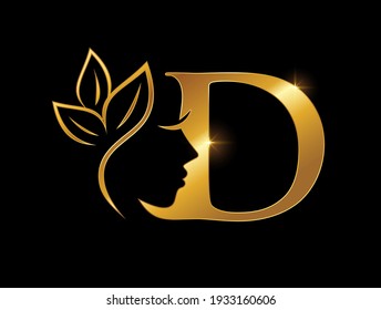 A Vector Illustration of Golden Beauty Initial Letter D in black background with gold shine effect