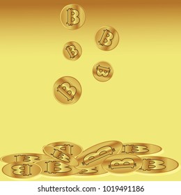 Vector illustration of a golden bitcoin on a white background. Bitcoins Falling Illustration. 